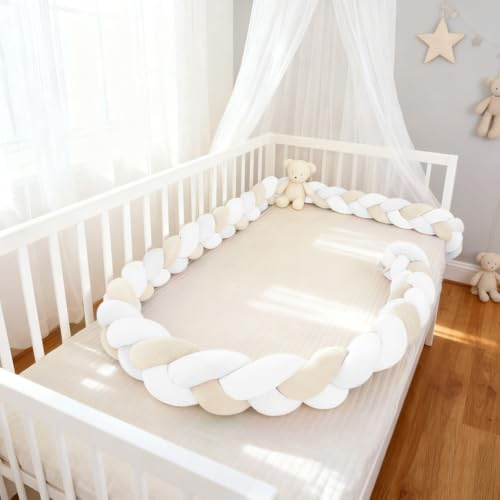 PTKG Trenza Cuna Bebe Trenzada Esponjosa Nido Alfombra AnticolisióN Almohada de Peluche para Cama ProteccióN Cama Trenza Trenza Alfombra Suave Seguridad para Cama Trenza,C21,200CM