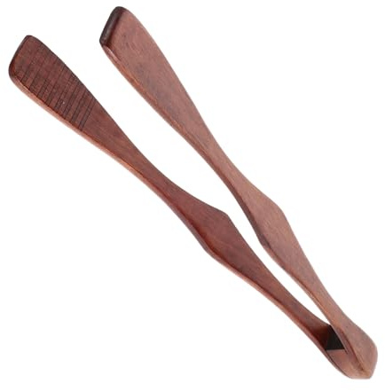 Vaguelly Pinzas de madera para cocina con mango antideslizante y clip de comida resistente al calor para agarrar carne y asar al asar y asar