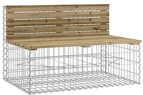 Mhdvray Gartenbank mit Gabionen 103x70x65 cm Kiefer imprägniert Metallgestell Steinsockel Bank für Balkon Garten Terrasse platzsparend und modern