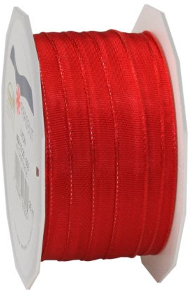 PRÄSENT Lyon Band mit Drahtkante rot, 25 m Dekoband zum Verzieren & Basteln, 10 mm Breite, leicht biegsames Schleifenband, für Festliche Dekos zu besonderen Anlässen