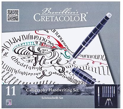 CRETACOLOR Calligraphy Set 11 piezas, Lettering, Caligrafía & Hand Lettering Starter Set, incl. 3 plumillas y 6 cartuchos de tinta, equipo básico de caligrafía, pluma estilográfica de metal negro