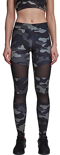 URBAN CLASSICS Leggings Donna Motivo Mimetico con Retina Trasparente, Camo Tech Mesh, Materiale Opaco - Pantaloni Sportivi, Taglia: S Colore darkcamo/nero