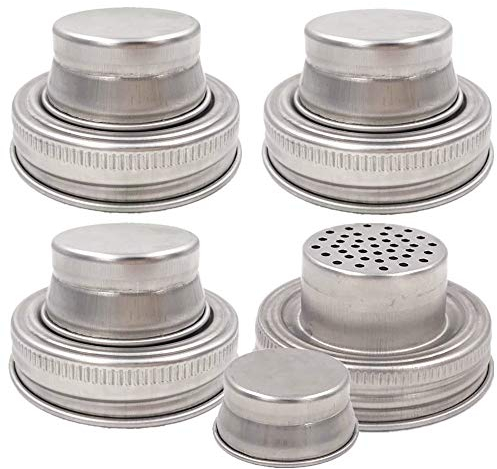 4 Pieces Mason Jar Shaker Lid with Silicone Seals for Regular Mouth Mason, Canning Jars, Durable, Rust Proof Stainless Steel, Shake Dry Rub - Cocktail, Mix Spices, Dredge Flour, Sugar
