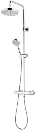 Schulte Duschsystem mit Sicherheits-Thermostat, Kopfbrause rund, verchromter Korpus aus Messing, Duschmaster Rain III mit Regendusche