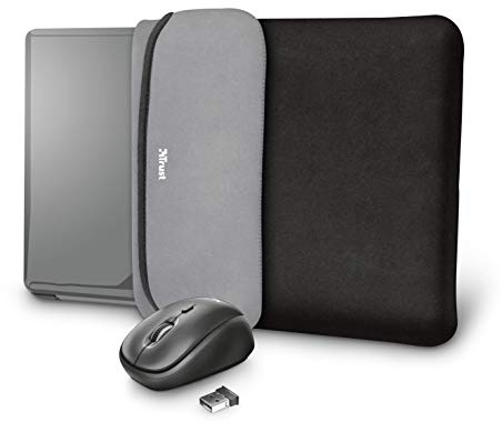 Trust Yvo Set 2-in-1: custodia laptop reversibile e mouse wireless, Nero