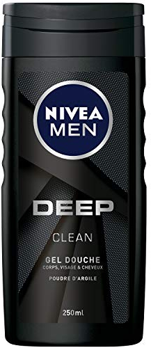 NIVEA MEN Gel Douche Deep Clean MAXXTECH (1 x 250 ml) — Soin lavant enrichi en argile microfine & technologie MaxxTech — Gel douche homme 3 EN 1 Corps Visage & Cheveux pour peaux à impuretés