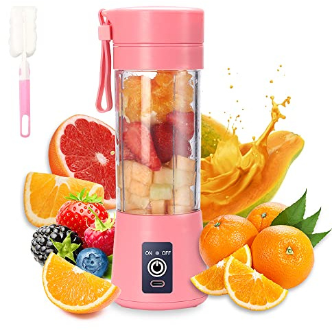 Blender Portable,Mini Blender Smoothie pour shakes et smoothies | Mini Mixeur 380ml avec 6 Lames en 3D,USB Presse Agrume Electrique Presse Jus Pour la Maison, l'extérieur (Rose)