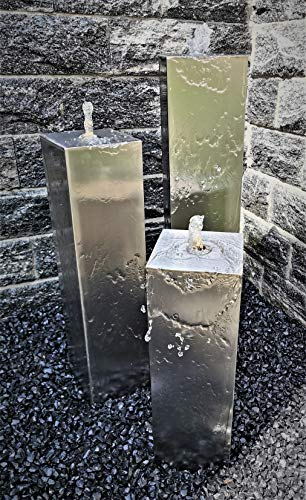 Jürgen Bocker Gartenambiente Säulenbrunnen Wasserspiel eckig 3er-Set Edelstahl matt gebürstet 100/80/60 x 20 cm ohne Becken