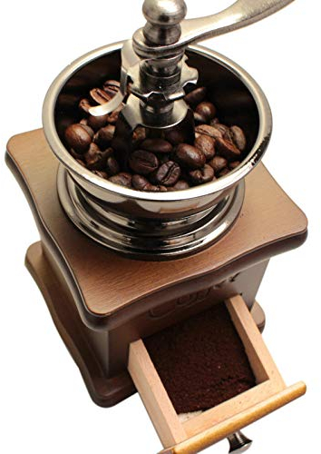 Vimmor Classical Wooden Manual Coffee Grinder Stainless Steel Retro Coffee Spice Mini Burr Mill wheel machine Brown