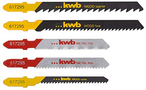 kwb 617295 Set combinato da 5 pezzi (lame per sega HSS e HCS) per tagli grossolani, cut curve in legno e tagli fini in metallo con T-shaft S-20 / albero della fibbia