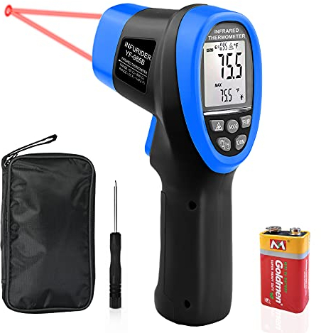 INFURIDER Infrarot Laser Thermometer, IR Temperaturmessgerät Temperaturmesser -58℉-2480℉,16:1 Digital Temperaturpistole mit Einstellbarem Emissionsgrad & Instant-Read für HVAC Pizzaofen Industrie