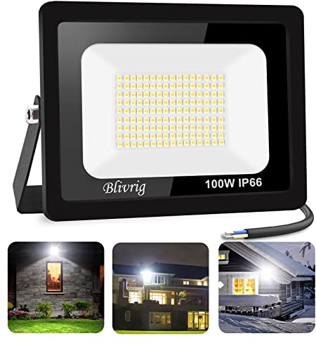 Blivrig 100W LED Strahler Außen Warmweiß 3000K, 10000LM Superhell Außenstrahler, IP66 Wasserdicht LED Fluter, Flutlicht, Aussenlampe für Gärten, Innenhöfe, Garage, Hotel