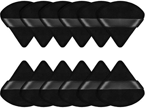 12-Piece Triangle Powder Puff Set - Soft, Reusable Makeup Sponge for Loose Powder, Foundation, Wet/Dry Use (Black, Small)