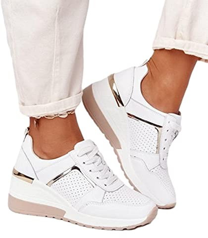 QBAMTX Zapatillas De Mujer De Tacón Alto con Cuña Zapatillas Deportivas para Correr Casuales Zapatos De Plataforma Cómodos Y Transpirables para Tenis, Gimnasio, Correr, Ejercicio De Ocio