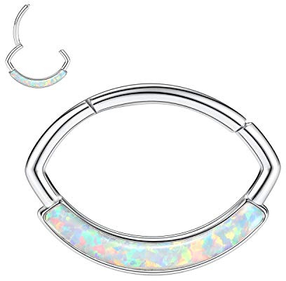 AROWRO 16G Septum Schmuck Daith Helix Ohrringe Chirurgenstahl Septum Ringe Septum Clicker Oval Nasenringe 10mm Daith Rook Helix Piercing Schmuck Silber Knorpel Ohrring Hoop Weißer Opal