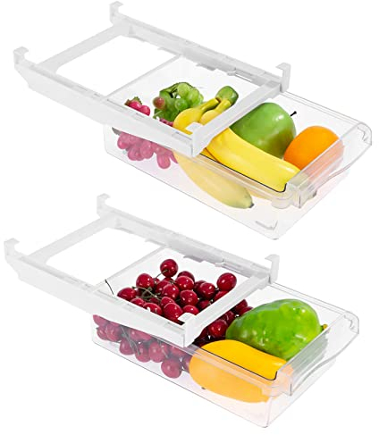 Viesap Organizador De Cajones para Nevera, Diseño único Extraíble Y Extensible, Estante y Contenedor De Frutas Y Verduras.(2 Pack)