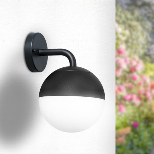 M Ledme Aplique de Pared Exterior Serie Cam - Casquillo E27, IP44, Acero Negro, Potencia 40W. Adecuado para Jardín, Terraza, Fachada (No Incluye Bombilla)