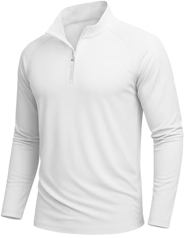 MAGCOMSEN Långärmad tröja för män, UV-skydd, t-shirt, UPF 50, sporttröja med 1/4 dragkedja, snabbtorkande, löpartröja, lätt, utomhus, vandringströjor, solskydd, surfing, fisketröja, Vit, XXL