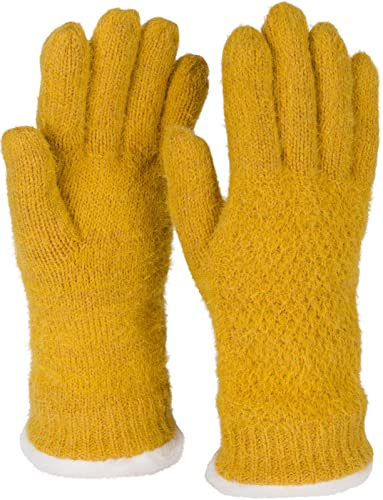 styleBREAKER Damen Strick Handschuhe Reiskorn | Wärmendes Thermo-Fleece-Innenfutter, weicher Bund in Kunstfelloptik, elastisch für 16-21 cm Umfang (Gr. 6-8), nahtlos.