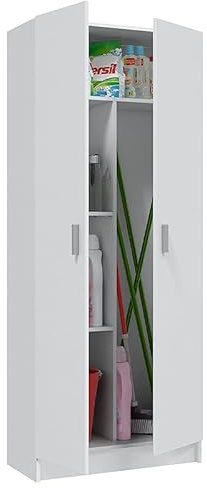 Mondo Viro - Armario de madera blanco para guardar objetos y armario con compartimento para escobas (portaescope 2 puertas) 73 x 37 x 180 cm