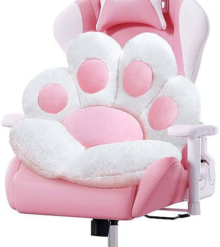 DOBUONO Cat Paw Cushion Cute Chair Cushion Kawaii Plush Seat Cushions 28x 24Gaming Chair Cushion Shape Lazy Pillow for Gamer Chair, Kawaii Accessories for Girl Worker Gift Stuff Room Decor (White)
