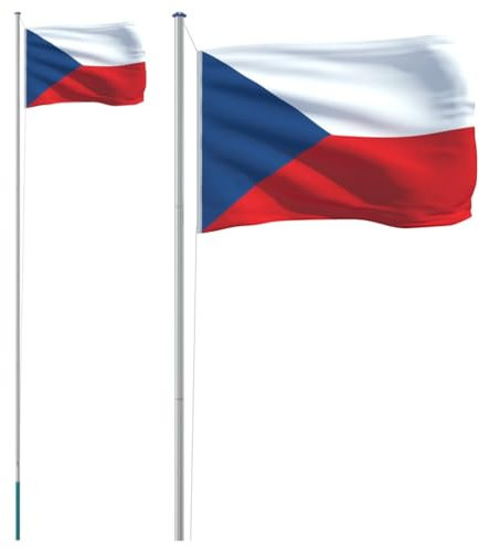 vidaXL Tschechische Flagge mit Mast, Fahne Tschechien mit wetterfestem Fahnenmast, Nationalflagge für Garten, Länderflagge Länderfahne, 6,23 m Aluminium