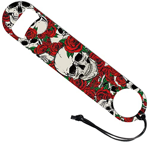 GLOBLELAND Apribottiglie a forma di teschio e rosa, apribottiglie, in acciaio inox, piatto, per casa, cucina, bar, ristorante