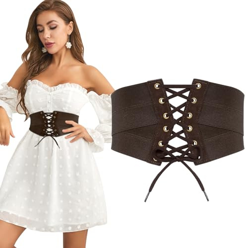 JasGood dam elastiskt korsettbälte, hög midja cinch midjebälte, bred linda retro dambälte för klänning, halloween cosplay bälte, C-kaffe, Taillenumfang anpassen 91-102cm
