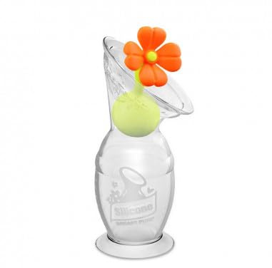 haakaa Milchpumpe 100 ml - Handmilchpumpe mit Saugfuß - Orange | Manuelle Milchpumpe mit 100 ml Fassungsvermögen, Saugfuß und Blumenverschluss in Orange.