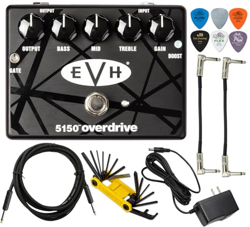 MXR EVH5150 Overdrive distortion elgitarr effekter pedal med boost-omkopplare och brusport med tonebird 1 500 mA 9 V adapter, patchkabel, multiverktyg, plektrumpaket