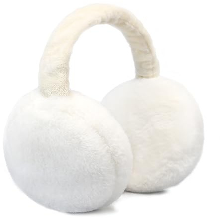 RUIKUNA Earmuffs Women Winter Black Ear Covers Foldable Fluffy White Ear Warmers Girls Cute Ear Muffs Headbands Big (White)