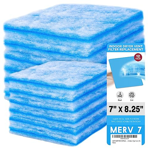 Dryer Filter Replacement - Compatible with Better Vent Indoor Dryer Vent Systems - Portable Indoor Dryer Filters - MERV 7 Double Filtration (12-Pack)