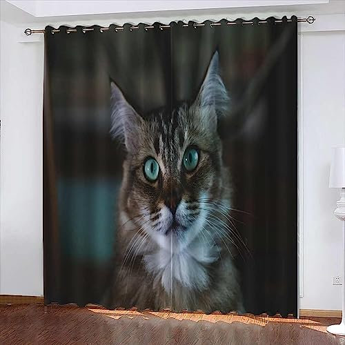 Vorhang Blickdicht 3D Tier Katze - 2 Stücke Verdunklungsvorhänge Mit Ösen Schlafzimmer Wohnzimmer Schallschutz Vorhang Verdunkelung Gardinen, 170 X 200 cm - Kinder Vorhänge -7X4Y/N2C