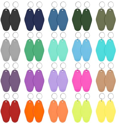 LOTMER 40 PCS Hotel Keychain Blank with Key Rings, 20 Colors Plastic Rhombus Motel Keychain, Keychain Blanks for DIY Keychains and Luggage Tag(Deep Colour)