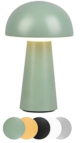 lightling Lennox Tischlampe kabellos, Akku Tischleuchte, LED Nachttischlampe, Nachtlicht, Pilz Lampe Deko, dimmbar in 4 Stufen, aufladbar via USB, Indoor & Outdoor, Pistazien Grün, 14 x 22 cm