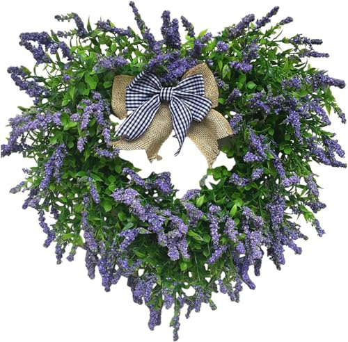 Heart Shape Lavender Wreath - Artificial Garland for Valentine's Day, Front Door Decor, Wedding and Festival Hanging Decorations - Style B
