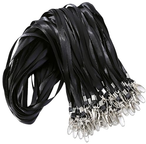 ROSSHINE 50pcs Black Lanyards for Neck, Nylon Strap Lanyard