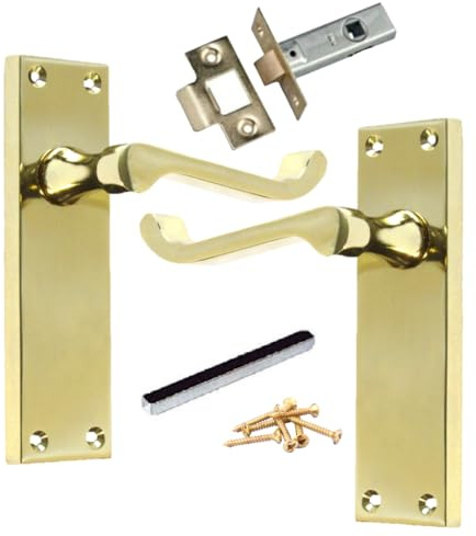 DISCOUNT HARDWARE UK Door Handle Sets, Victorian Scroll Brass Door Handles with Lock and Key, Bedroom Door Handle, External Door Lock and Handle Set (Latch Handle 150mm)