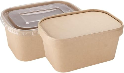 We Can Source It Ltd Kraft Food Containers 1000ml, Pack of 100 Takeaway Boxes with Clear Plastic Lids, Disposable Food Storage Containers for Catering & Meal Prep