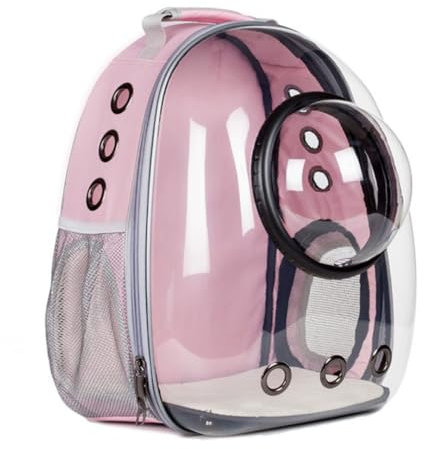Raumkapsel-Katzenrucksack, Panorama-transparente Katzentasche, tragbarer Outdoor-Haustierrucksack, atmungsaktiver Outdoor-Haustierrucksack Transparent Rosa（Schwarzer Kreis）