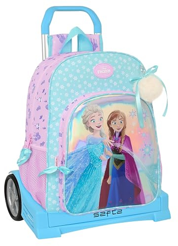 Safta FROZEN COOL DAYS - Mochila Escolar 180, Espalda Ergonómica, con Carro Evolution, Ideal para Niños de Diferentes Edades, Cómoda y Versátil, 33x14x42 cm, Color Violeta/celeste