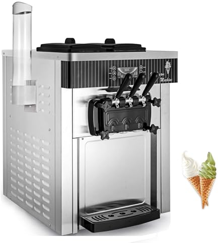 Macchina Per Gelato Commerciale 2200W 3 Sapori Macchina Morbida Del Gelato Morbido Del Desktop Commerciale 5,3 a 7,4 Galloni All'ora Macchina Del Gelato Adatto a Ristoranti,Bar,Caffè e Panetterie