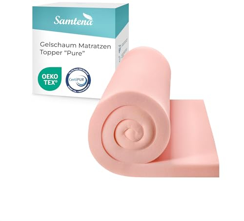 Samtena Matratzen Topper 90x200cm | Gelschaum | 5cm hoch | Edition Gel, Model Pure | Zertifiziert & ergonomisch für unbequeme Matratze, Boxspringbett & Gästebett | Mattress Topper 90x200