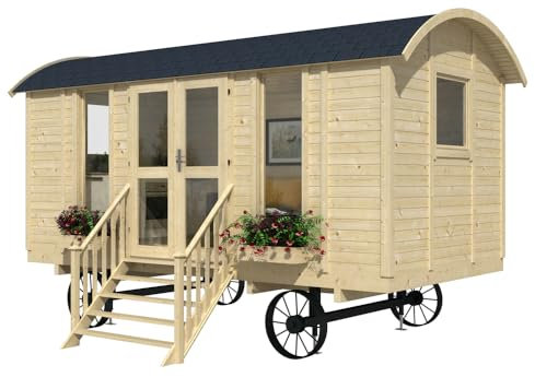Stjarna Shepherds Hut Modern - Garden Building | Log Cabin | Summer House | Garden Office | Glamping Pod | Double Doors | Double Glazed | 4.8 x 2.4m | Includes Wheels and Steps
