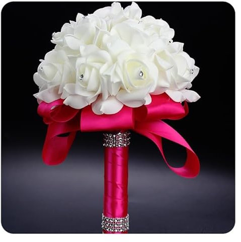 Hrlace Brautsträuße für Hochzeit Brautstrauß künstlich Kristall-Diamant-Schaumstoff-Rosen Hält Blumen mit Schönem Band Hochzeitsstrauß Deko für Hochzeitszeremonie, Jubiläumsparty Rosa