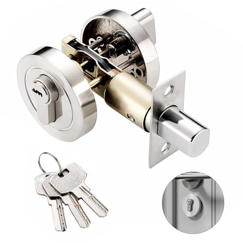 Single Cylinder Zinc Alloy Deadbolt Lock, 3 Keys, 35-50 mm Door, Invisible Modern Internal Front Entrance Passage Lock, Silver