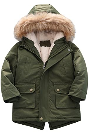Barn kappa Pu-ffer fodrad jacka tjock vinterrock med huva vinter vattentät Par-ka ytterkläder ungdom jackor för pojkar, Grön, 2-3 år
