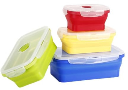 RoseFlower Set di 4 Ciotola Pieghevole, Contenitori Pieghevoli per Alimenti in Silicone Portatili, Ciotola da Campeggio Rettangolare con Coperchio Ciotole Insalata per Campeggio Escursioni