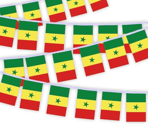 30 PCS Sénégal Drapeau Chaîne,32 FT Senegalese Décor Bunting,Bannière de décoration pour la décoration extérieure de la cour intérieure String Senegal