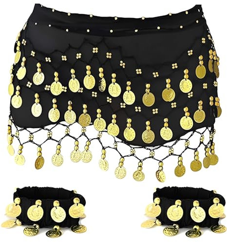 Scinzene Damen Piraten Accessoires: Bauchtanz Hüfttuch mit 1 Paar Armbänder, Einheitsgröße, Chiffon, Erwachsene, Damen, Tanzkostüm, Party, Feier